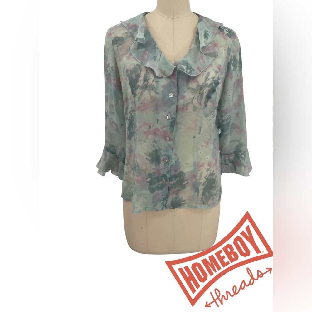 Homeboy Threads Women's Ruffled Floral Blouse - Pastel Hues